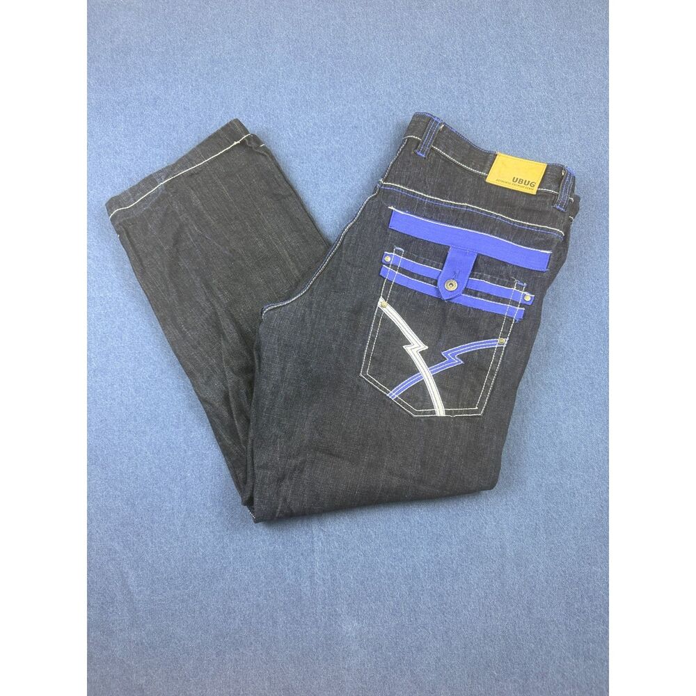 UBUG Men’s 42x32 Baggy Jeans Black Purple Contrast Stitch Y2K Streetwear